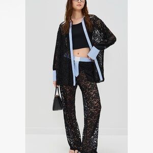 Lioness Black Lace Two-Piece Set with Blue Trim